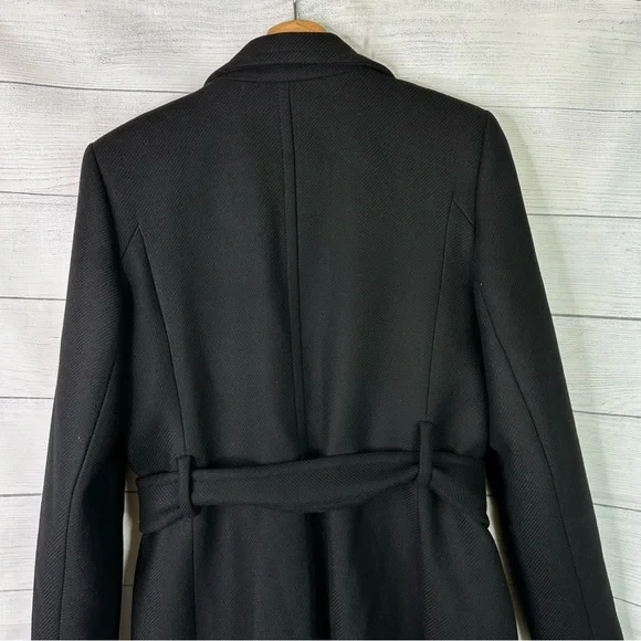 Mango size Medium Woolen Italian Wool Double-Breasted Belted Trench Coat Black - Picture 7 of 14